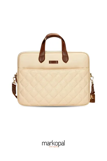 MORCA Macbook Strapped Notebook Bag Θήκη για tablet Laptop 15"-16" Καπιτονέ δερμάτινη μπεζ