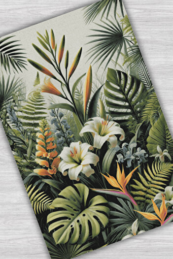 The Reef Design Çiçekli Halı Dekoratif Floral Halı Oturma Odası Halısı Yaprak Desenli Halı Yıkanabilir Mutfak Halısı