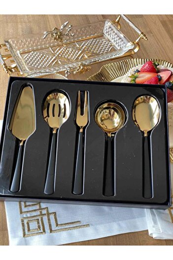 ROSSEV Napoli Black Gold - 5 Piece Serving Spoon Set