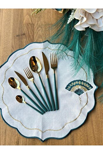 ROSSEV Dali Allegra Gold Green 42 Piece Cutlery Set for 6 People Çkb