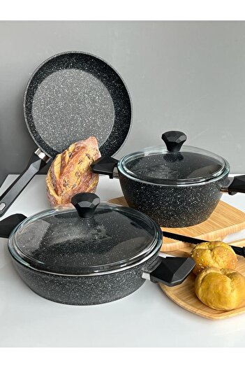 ROSSEV Black 5 Piece Gemme Granite Cookware Set