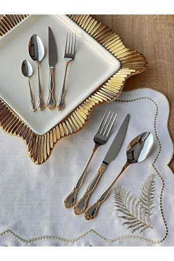 ROSSEV Elegant 24k Decorated 42 Piece Cutlery Set for 6 People Çkb