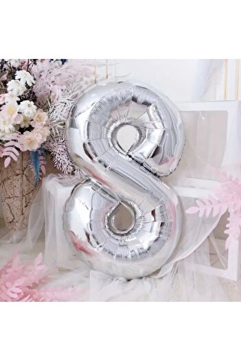 Deniz Party Store 40" Inç 100 Cm ( 8 ) Rakam'ı Folyo Balon Gümüş Gri