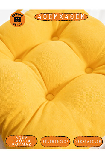 UYKUPEREST 4-Piece Pastello Chair Cushion – Yellow – Lace-Up, Silicone Filled, Washable – 40X40