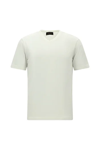 Abdullah Kiğılı V-Neck Regular Fit Embroidered Cotton T-Shirt