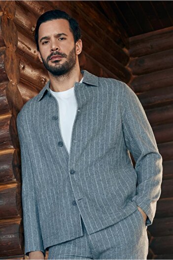 Kiğılı Regular Fit Woolen Striped Sports Jacket