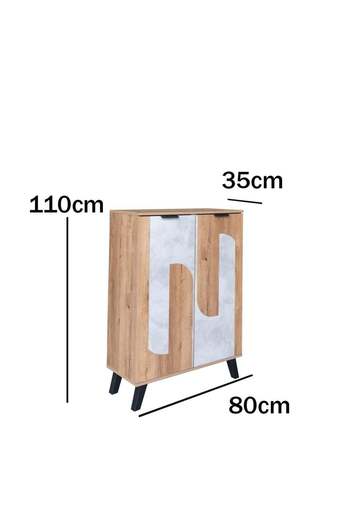 Generic 5-Tier Shoe Cabinet with 2 Doors - Malaysian Wood, Wooden and Gray