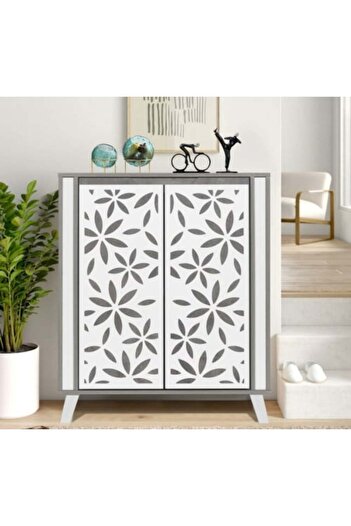 Generic 4-Layer Shoe Cabinet - Malaysian Wood - Gray and White