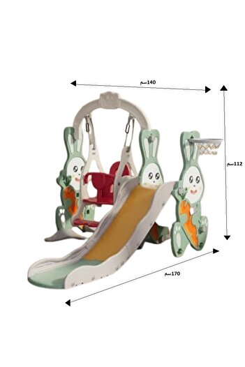 FULLJOY Bunny Slide with Swing, Climbing Ladder and Basketball Hoop 4*1, 170*140*112 cm Green