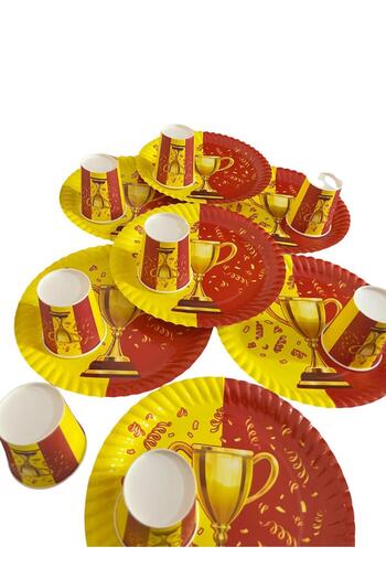 partyrüyası Yellow Red Trophy Themed Birthday Set for 16 People