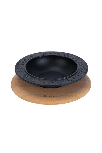 Lava Döküm Yuvarlak Çorba Kasesi Kayın Servis Ahşabı. Çap(Ø)19cm.