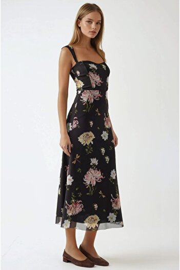 Hiccup Heart Neck Patterned Maxi Dress