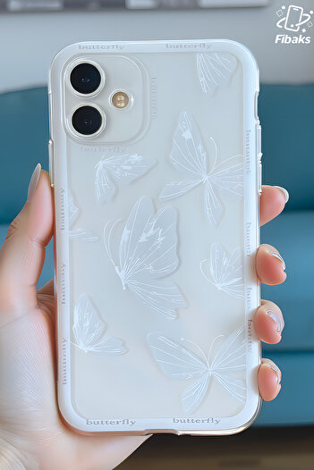 Fibaks Case for Apple iPhone 16 Design Patterned Camera Protection Transparent Butterfly Soft Silicone Cover