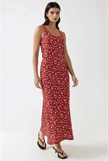 Hiccup Floral Patterned Crew Neck Maxi Dress