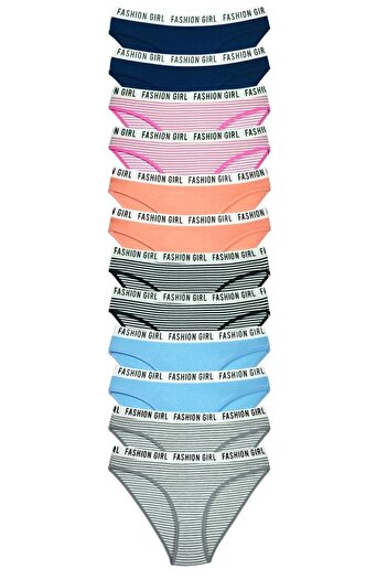 Tutku 6 Pieces of Rubber Cotton Women's Panties with Written Waist