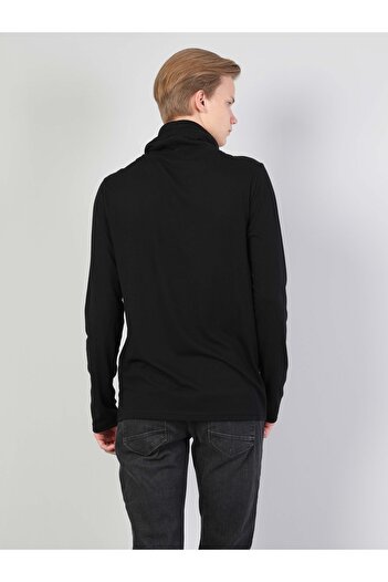 Colin's High Collar Black Men's Long Sleeve T-Shirt - Rope Detailed, Cl 1036982