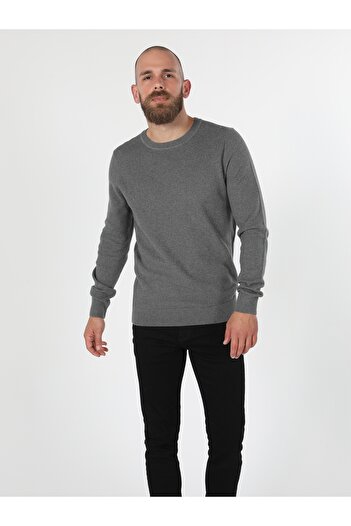 Colin's Regular Fit Yuvarlak Yaka Jakarlı Erkek Gri Kazak