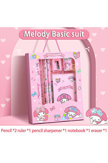 Miniso Melody Basic suit Sanrio Kuromi Stationery Set Cinnamoroll Melody Pencil Eraser Learning Gifts Box C