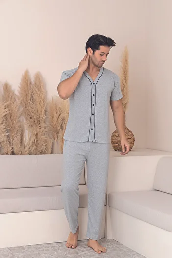 Sude HOMEWEAR Men's Short Sleeve Shirt Pajama Set