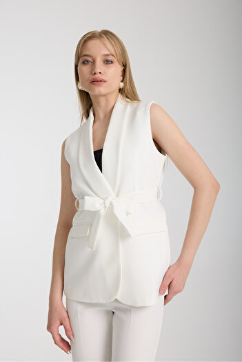 Swass Violet Belted Vest and High Waist White Trousers Set