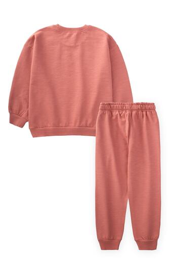 Cigit Rose Pink Basic Sweatshirt Set - 3-8 Years