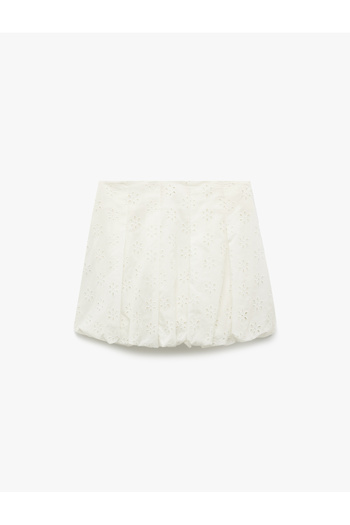 Koton Cotton Lined Scalloped Brode Detailed Mini Balloon Skirt