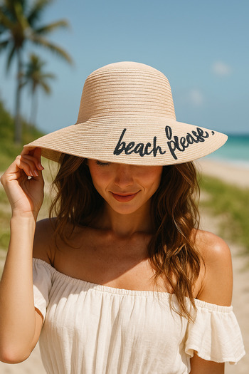 Luminos Butik Beach Please Embroidered Beige Straw Hat Hsr2029 Boxed Shipment