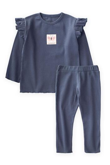 Cigit Seasonal Girl's Suit with Label Detail 1-10 Years Dark Blue