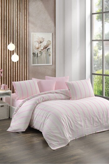 CANDAN ÇEYİZ Natural Pink Duvet Cover Set with Double Sheets and Elastic