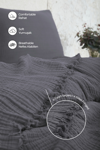 Evlen Home Collection 100% Cotton Double Muslin Bedspread 4 Layer Soft Blanket Muslin Pique Set 3 Pieces