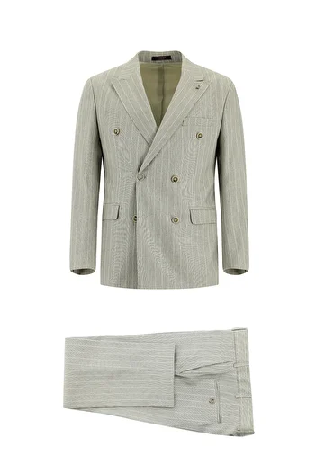 Abdullah Kiğılı Linen Striped Slim Fit Double Breasted Suit