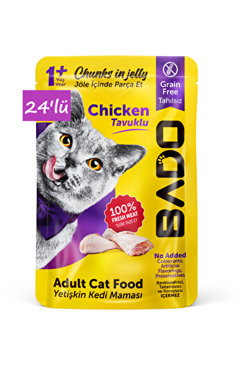 Bado Yetişkin Yaş Kedi Maması Tavuk Etli 85Gr 24'lü