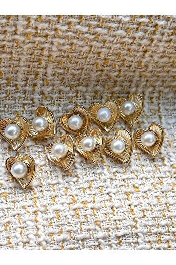 ODDA TASARIM ATÖLYESİ Gold Metal Shirt Button with Pearl in the Middle of the Heart Pattern(1.2cm)