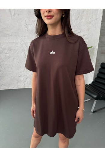 Elif Özbey Butik Brown Short Sleeve Print Detail Modal Dress