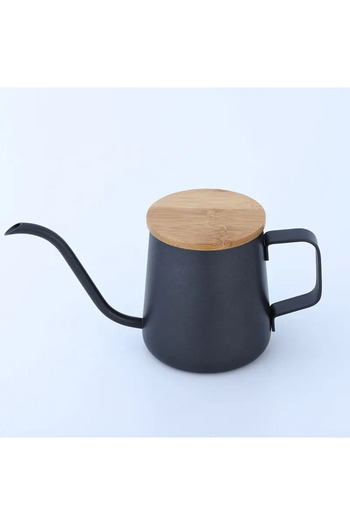 Generic Coffee Drip Kettle - Stainless Steel & Wooden Lid - Black - 250ml