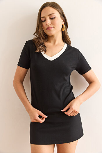 Olalook Women's Black V-Neck Soft Textured Blouse Blz-19003021
