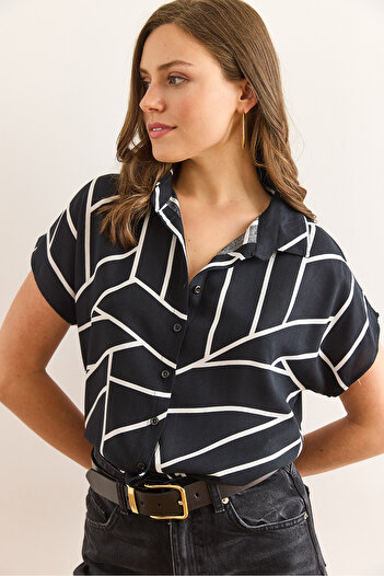 Olalook Women's Asymmetrical Black Bat Viscose Shirt Gml-19000617