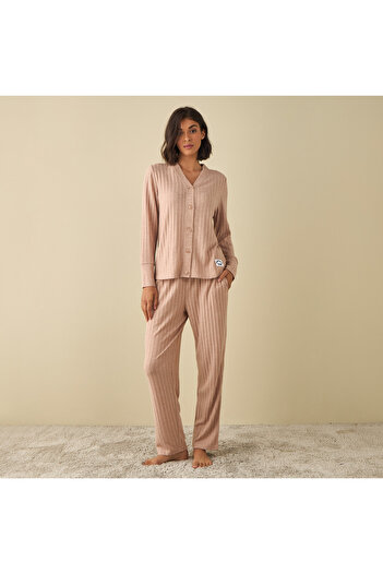 FAV Ribbed V-neck Cardigan and Pyjama Set