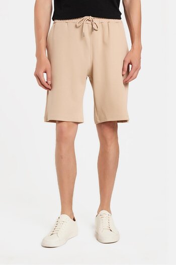Tudors Men's Regular Relaxed Fit Elastic Waist Tie-Up Side Pocket Stone Bermuda Shorts