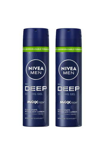 NIVEA MEN DEEP Shaving Gel, Antibacterial Black Carbon & Ultra Glide Tech, 200ml, Pack of 2