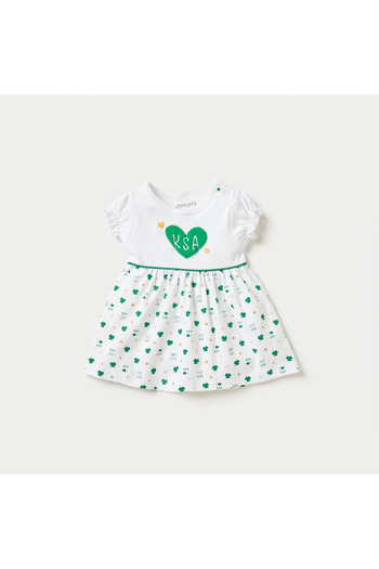 Juniors KSA National Day Print A-line Dress with Puff Sleeves