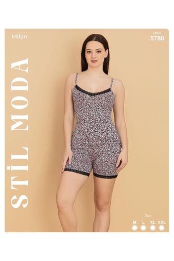 gd goldoremi 5780 Women's Lace Detailed Rope Strap Heart Patterned Shorts Pajama Set