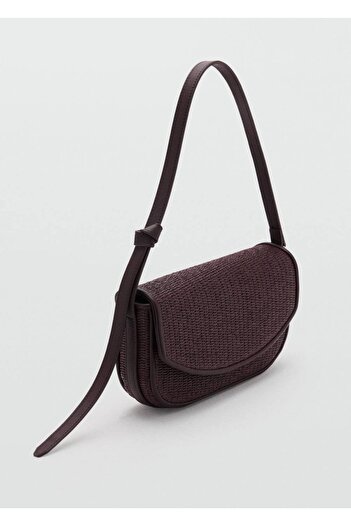 MANGO Woman Raffia Look Shoulder Bag with Flap