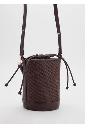 MANGO Woman Small Size Raffia Bucket Bag