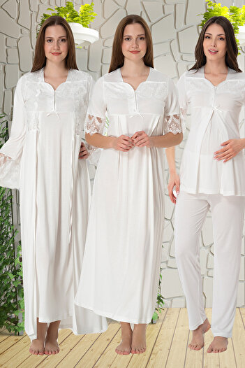 lohusahamile Ecru Lace Detailed 4-Piece Pregnant Maternity Set Effortt 9016