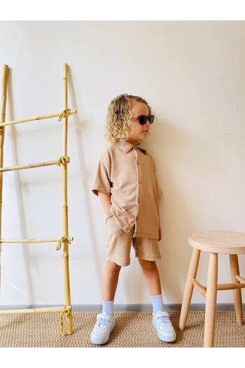 AyCaTa Boy's Style Shirt and Shorts Set - A. Brown
