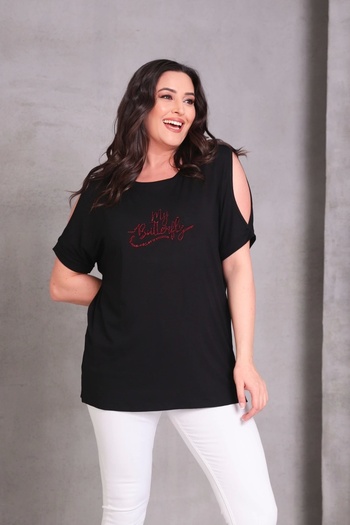 aytemas Butterfly Stone Printed Blouse with Chain Detail on the Back