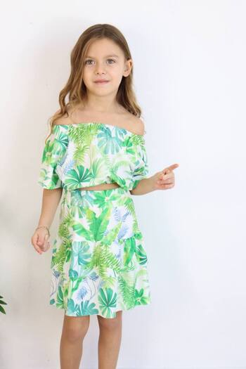 AyCaTa Girl's Madonna Collar Skirt Suit - Green