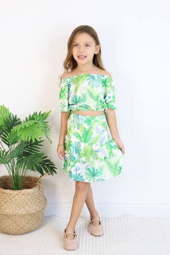 AyCaTa Girl's Madonna Collar Skirt Suit - Green