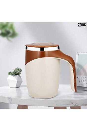 SIKS Smart Magnetic Mug with Self-Stirring, Stainless Steel Coffee Mixer Mug, 380 ml, Brown